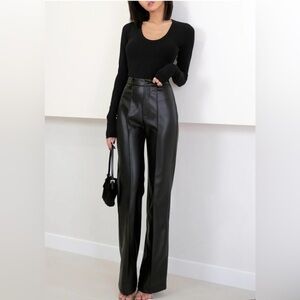 Commense Elegant Black Leather Trousers